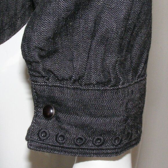 SCOTCH & SODA Blouse, XS, Black Denim, Eyelet Ruffle bib, Long sleeve, Snaps - Picture 8 of 16